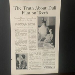Vintage 1928 Pepsodent Truth About Dull Film On Teeth Ad Advertisement